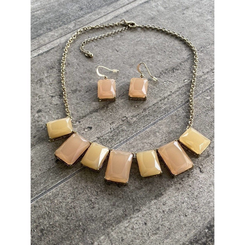 Necklace Earrings Fashion Honey Tone Acrylic Geometric Inserts Gold Tone